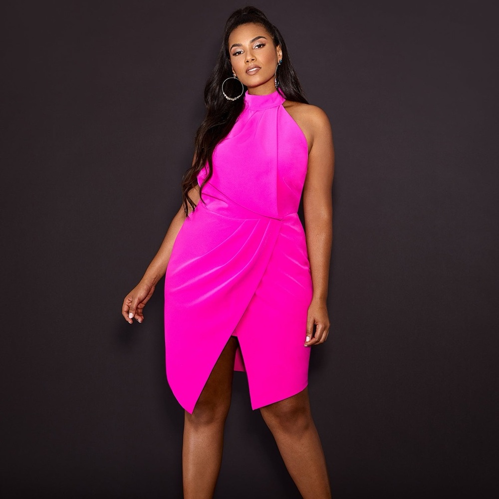 Fashion to figure size 3 draped halter neck dress hot pink Gabrielle union